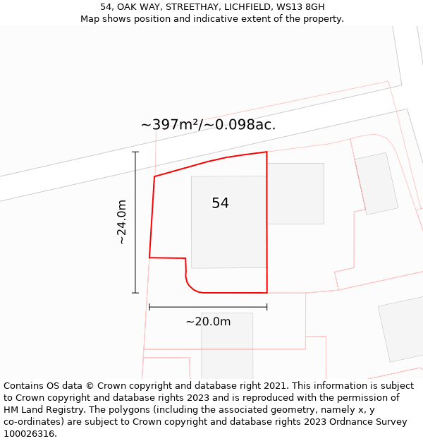 54, OAK WAY, STREETHAY, LICHFIELD, WS13 8GH: Plot and title map