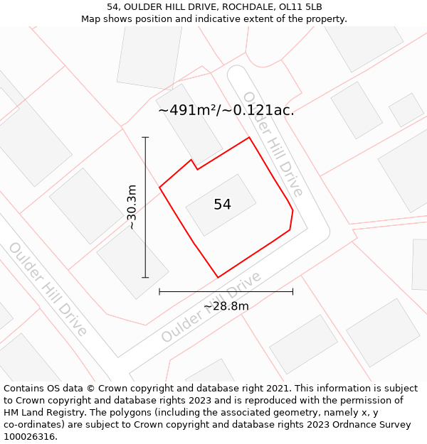 54, OULDER HILL DRIVE, ROCHDALE, OL11 5LB: Plot and title map