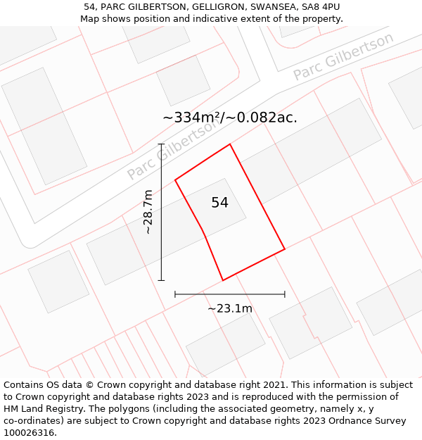 54, PARC GILBERTSON, GELLIGRON, SWANSEA, SA8 4PU: Plot and title map