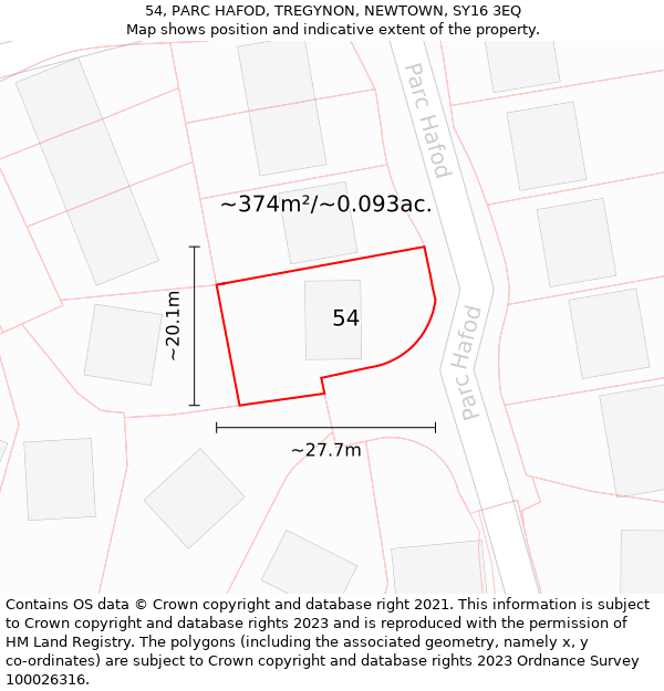 54, PARC HAFOD, TREGYNON, NEWTOWN, SY16 3EQ: Plot and title map