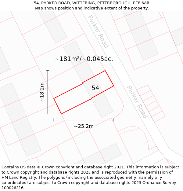 54, PARKER ROAD, WITTERING, PETERBOROUGH, PE8 6AR: Plot and title map