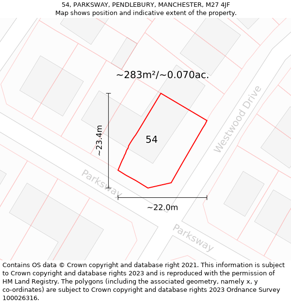 54, PARKSWAY, PENDLEBURY, MANCHESTER, M27 4JF: Plot and title map