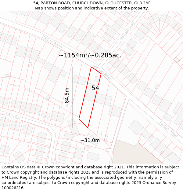 54, PARTON ROAD, CHURCHDOWN, GLOUCESTER, GL3 2AF: Plot and title map