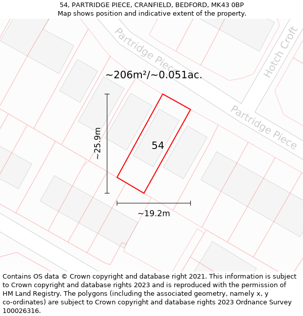 54, PARTRIDGE PIECE, CRANFIELD, BEDFORD, MK43 0BP: Plot and title map