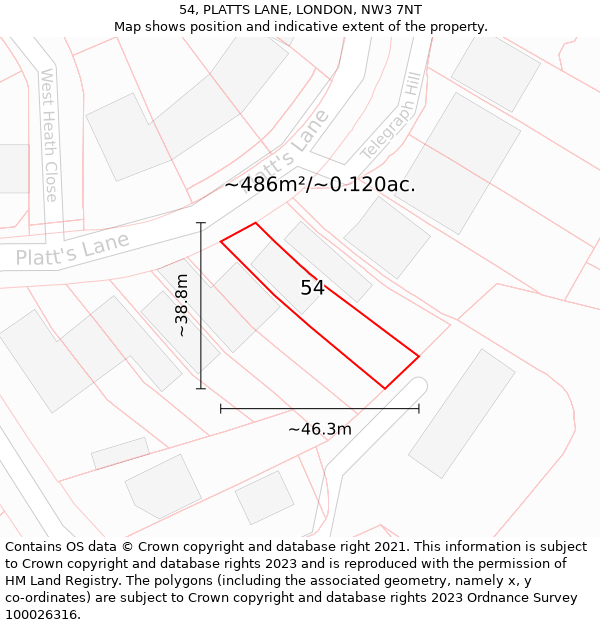 54, PLATTS LANE, LONDON, NW3 7NT: Plot and title map