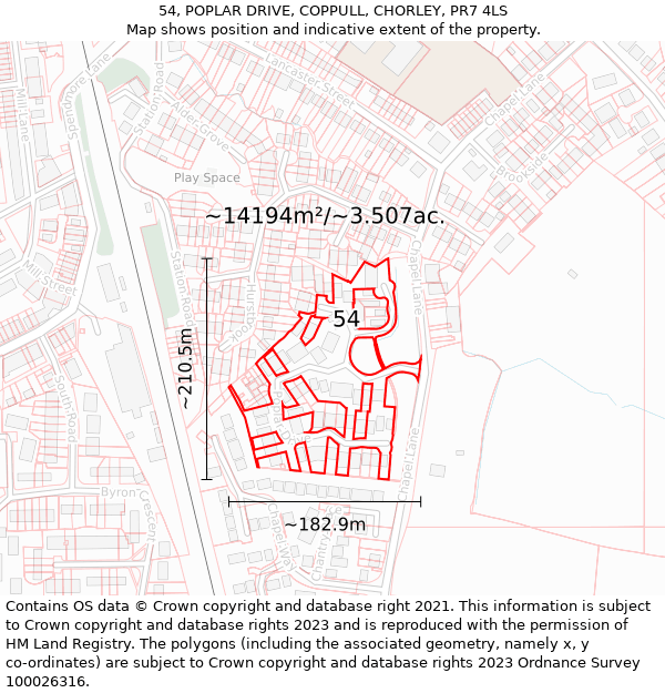 54, POPLAR DRIVE, COPPULL, CHORLEY, PR7 4LS: Plot and title map