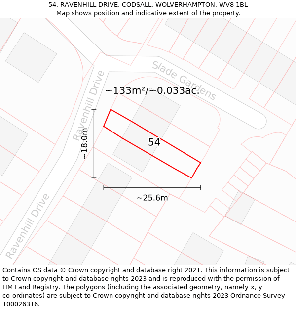 54, RAVENHILL DRIVE, CODSALL, WOLVERHAMPTON, WV8 1BL: Plot and title map