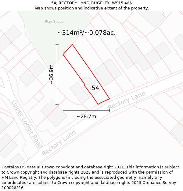 54, RECTORY LANE, RUGELEY, WS15 4AN: Plot and title map