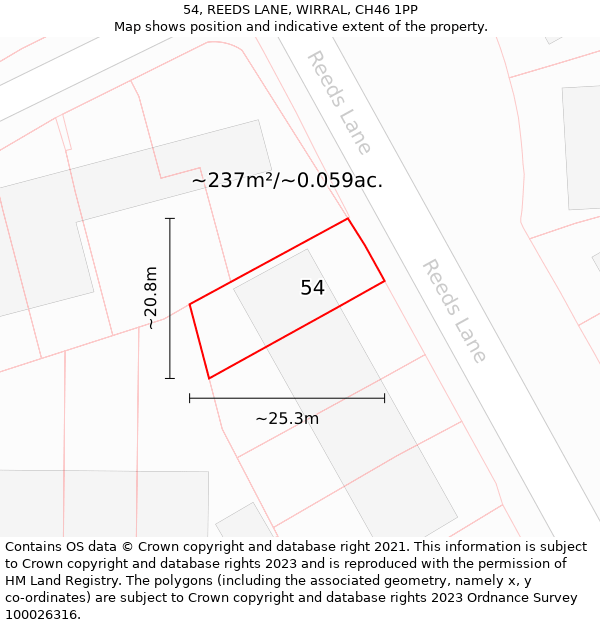 54, REEDS LANE, WIRRAL, CH46 1PP: Plot and title map