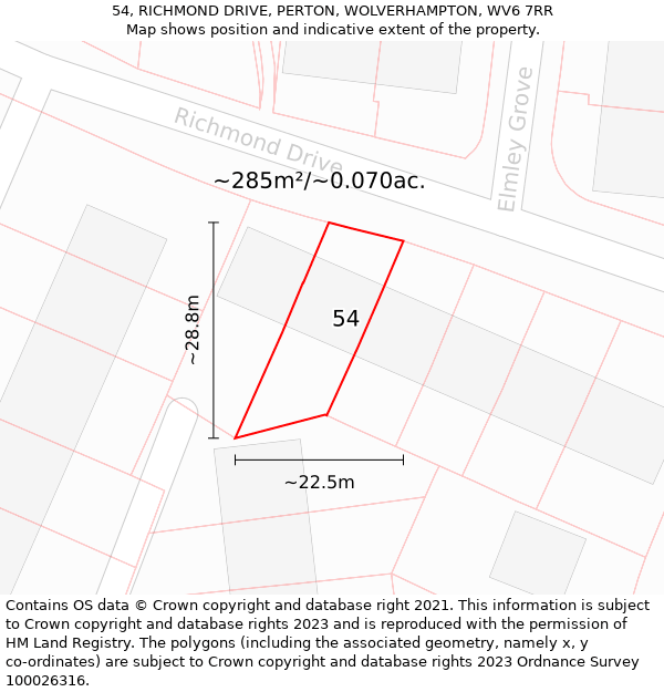 54, RICHMOND DRIVE, PERTON, WOLVERHAMPTON, WV6 7RR: Plot and title map