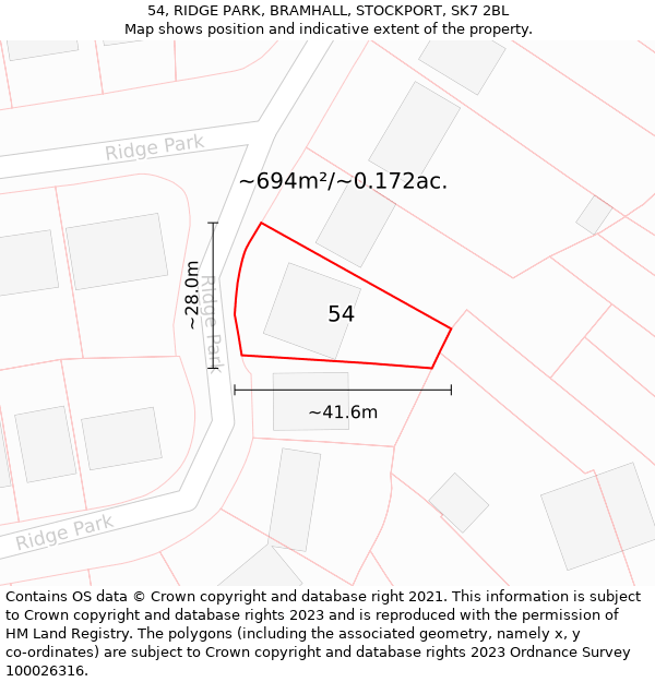 54, RIDGE PARK, BRAMHALL, STOCKPORT, SK7 2BL: Plot and title map