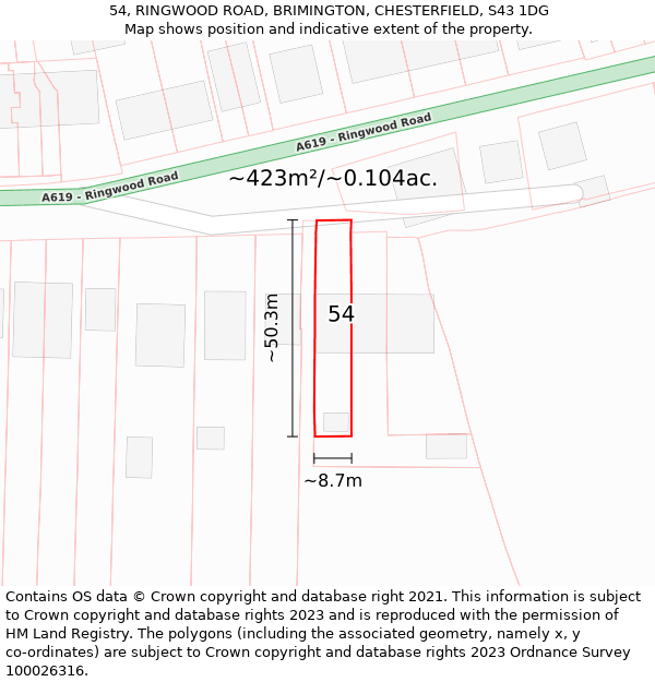 54, RINGWOOD ROAD, BRIMINGTON, CHESTERFIELD, S43 1DG: Plot and title map