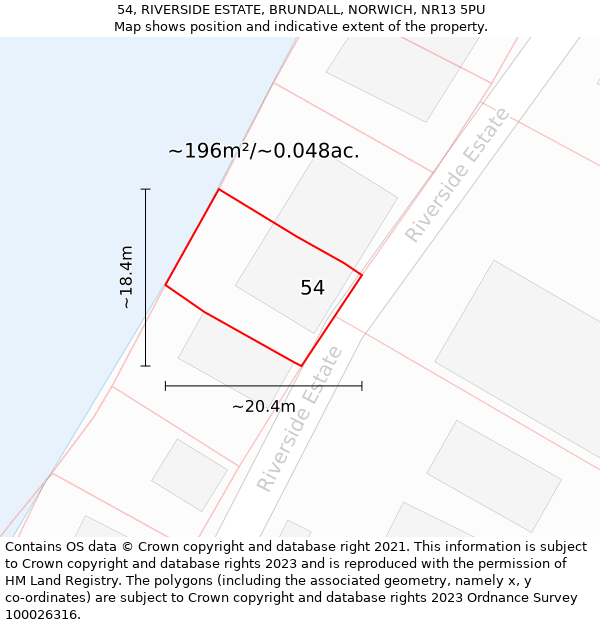 54, RIVERSIDE ESTATE, BRUNDALL, NORWICH, NR13 5PU: Plot and title map