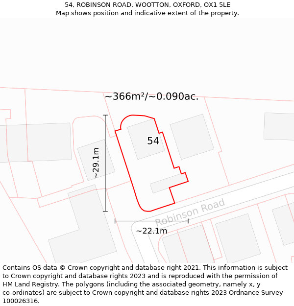 54, ROBINSON ROAD, WOOTTON, OXFORD, OX1 5LE: Plot and title map