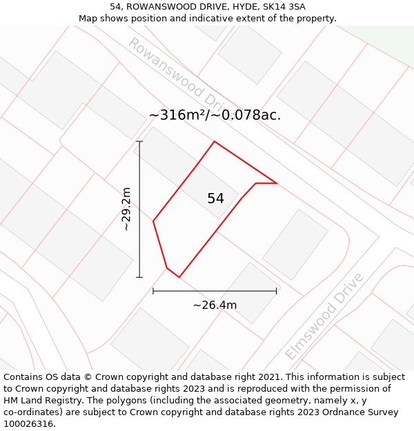 54, ROWANSWOOD DRIVE, HYDE, SK14 3SA: Plot and title map