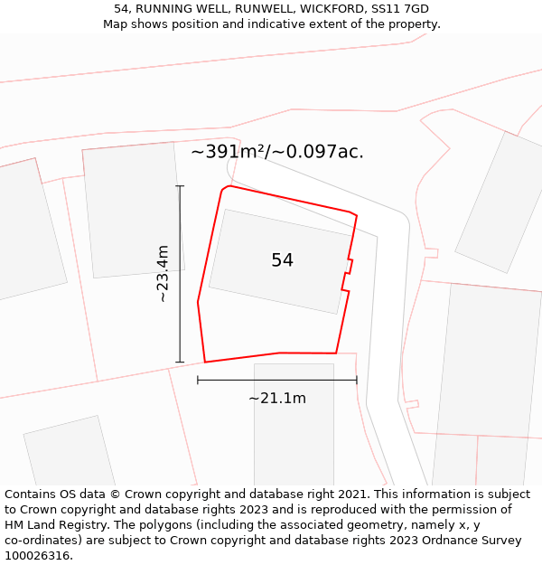 54, RUNNING WELL, RUNWELL, WICKFORD, SS11 7GD: Plot and title map