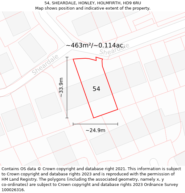 54, SHEARDALE, HONLEY, HOLMFIRTH, HD9 6RU: Plot and title map