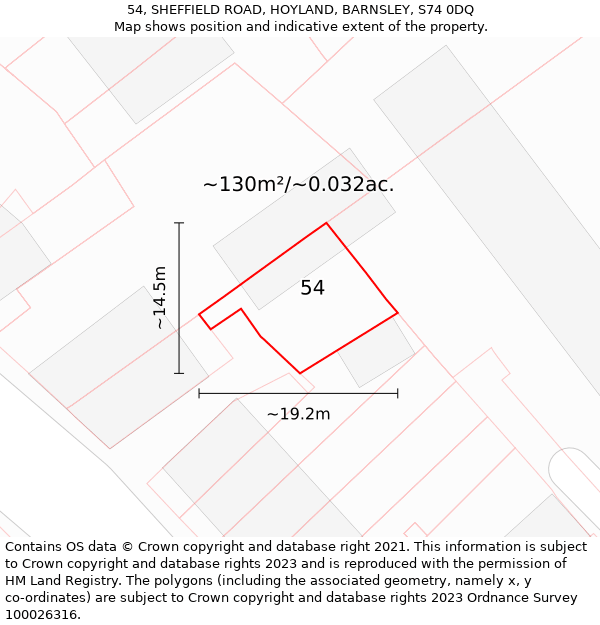 54, SHEFFIELD ROAD, HOYLAND, BARNSLEY, S74 0DQ: Plot and title map