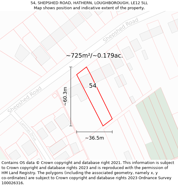 54, SHEPSHED ROAD, HATHERN, LOUGHBOROUGH, LE12 5LL: Plot and title map