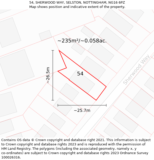 54, SHERWOOD WAY, SELSTON, NOTTINGHAM, NG16 6PZ: Plot and title map