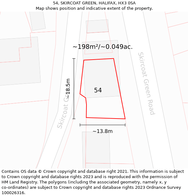 54, SKIRCOAT GREEN, HALIFAX, HX3 0SA: Plot and title map