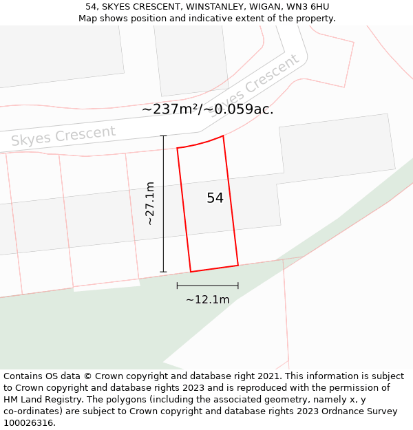 54, SKYES CRESCENT, WINSTANLEY, WIGAN, WN3 6HU: Plot and title map