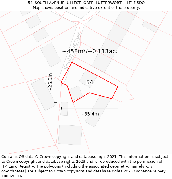 54, SOUTH AVENUE, ULLESTHORPE, LUTTERWORTH, LE17 5DQ: Plot and title map