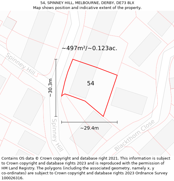 54, SPINNEY HILL, MELBOURNE, DERBY, DE73 8LX: Plot and title map