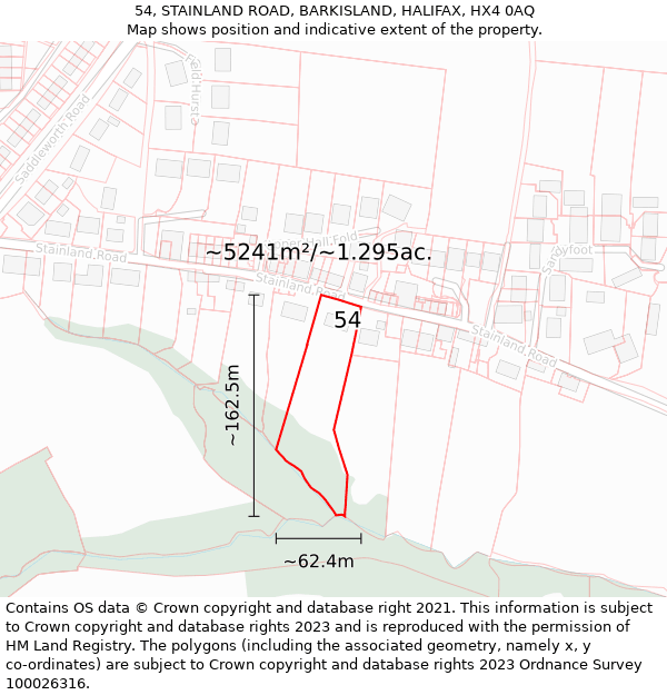 54, STAINLAND ROAD, BARKISLAND, HALIFAX, HX4 0AQ: Plot and title map