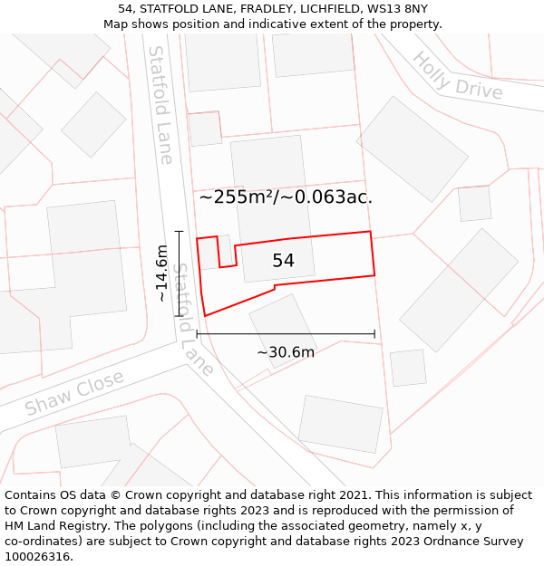 54, STATFOLD LANE, FRADLEY, LICHFIELD, WS13 8NY: Plot and title map