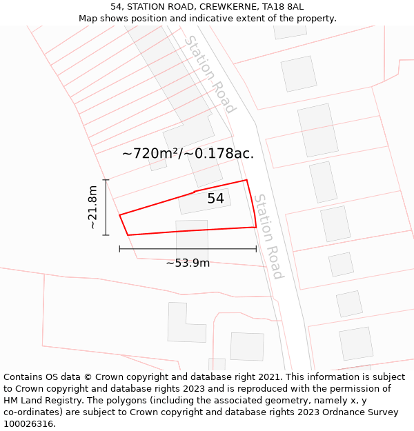 54, STATION ROAD, CREWKERNE, TA18 8AL: Plot and title map