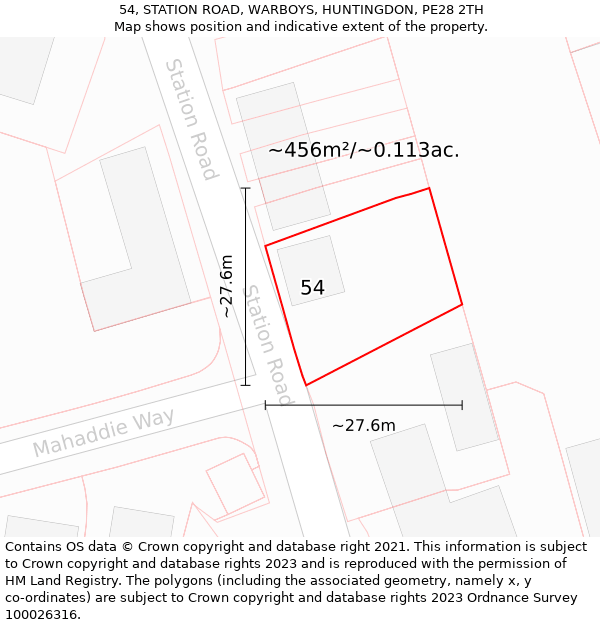 54, STATION ROAD, WARBOYS, HUNTINGDON, PE28 2TH: Plot and title map