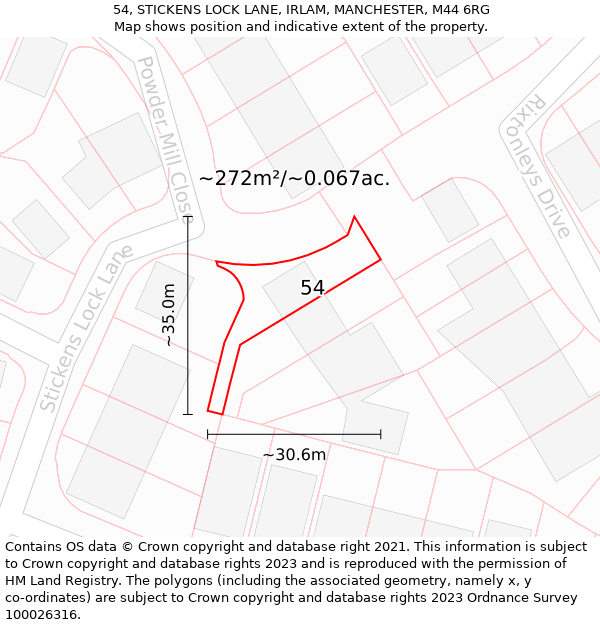 54, STICKENS LOCK LANE, IRLAM, MANCHESTER, M44 6RG: Plot and title map