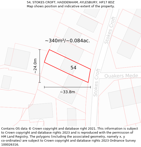 54, STOKES CROFT, HADDENHAM, AYLESBURY, HP17 8DZ: Plot and title map