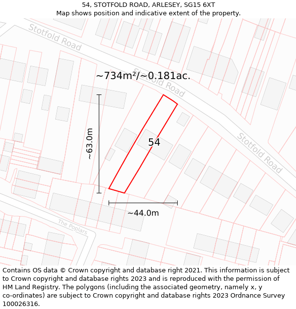 54, STOTFOLD ROAD, ARLESEY, SG15 6XT: Plot and title map