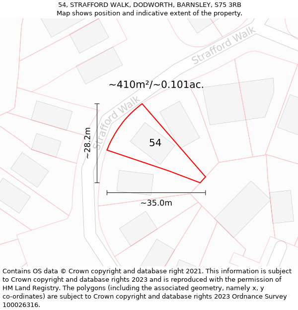 54, STRAFFORD WALK, DODWORTH, BARNSLEY, S75 3RB: Plot and title map