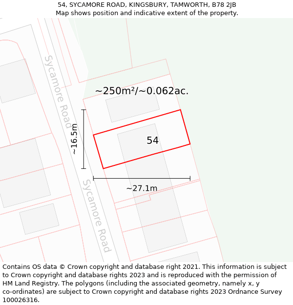 54, SYCAMORE ROAD, KINGSBURY, TAMWORTH, B78 2JB: Plot and title map