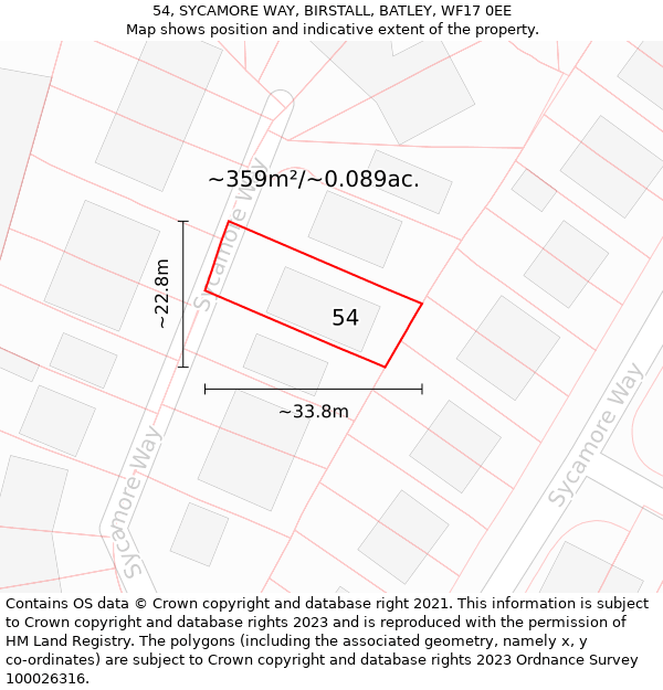 54, SYCAMORE WAY, BIRSTALL, BATLEY, WF17 0EE: Plot and title map