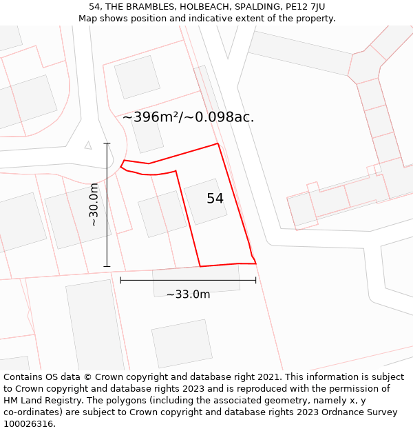 54, THE BRAMBLES, HOLBEACH, SPALDING, PE12 7JU: Plot and title map