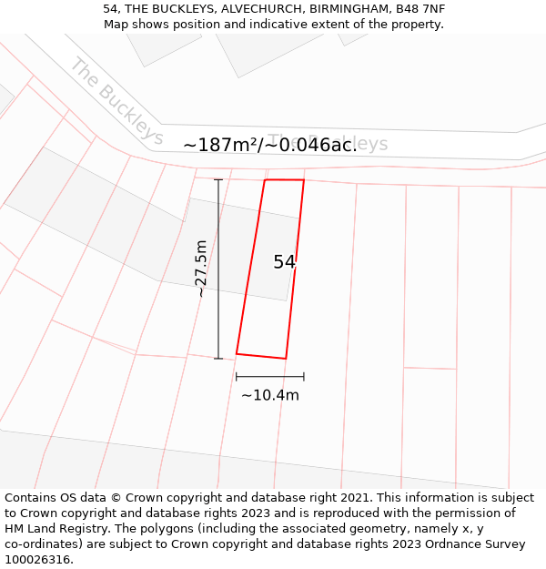 54, THE BUCKLEYS, ALVECHURCH, BIRMINGHAM, B48 7NF: Plot and title map