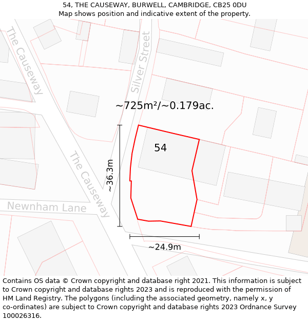 54, THE CAUSEWAY, BURWELL, CAMBRIDGE, CB25 0DU: Plot and title map