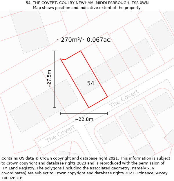 54, THE COVERT, COULBY NEWHAM, MIDDLESBROUGH, TS8 0WN: Plot and title map