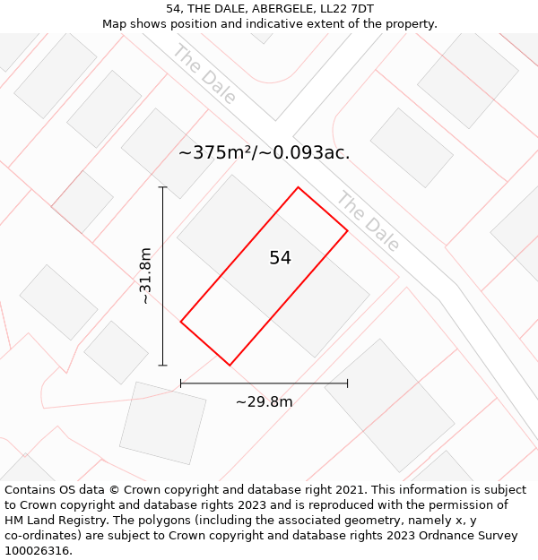 54, THE DALE, ABERGELE, LL22 7DT: Plot and title map