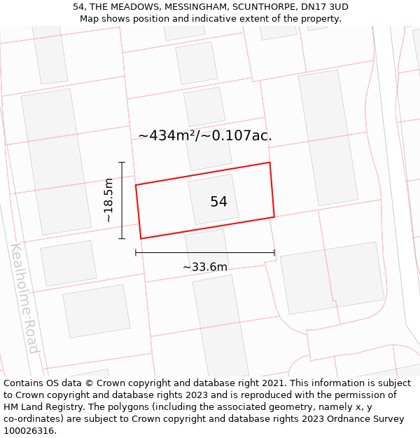 54, THE MEADOWS, MESSINGHAM, SCUNTHORPE, DN17 3UD: Plot and title map