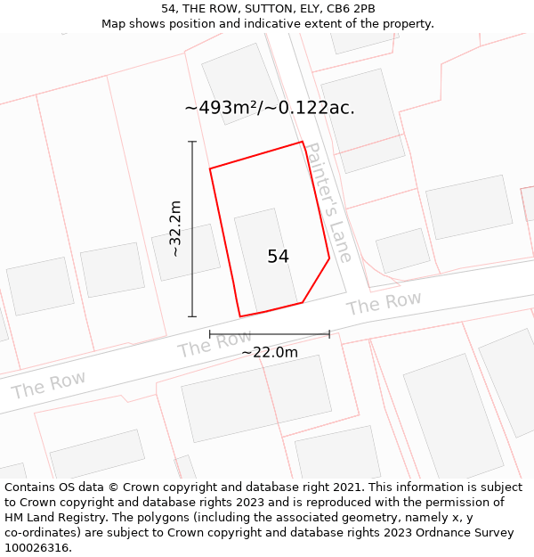 54, THE ROW, SUTTON, ELY, CB6 2PB: Plot and title map