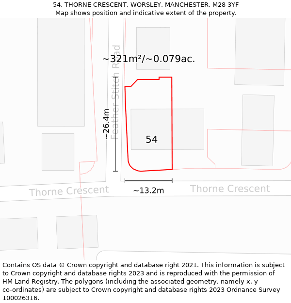 54, THORNE CRESCENT, WORSLEY, MANCHESTER, M28 3YF: Plot and title map