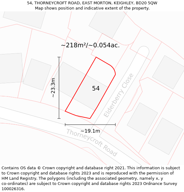 54, THORNEYCROFT ROAD, EAST MORTON, KEIGHLEY, BD20 5QW: Plot and title map