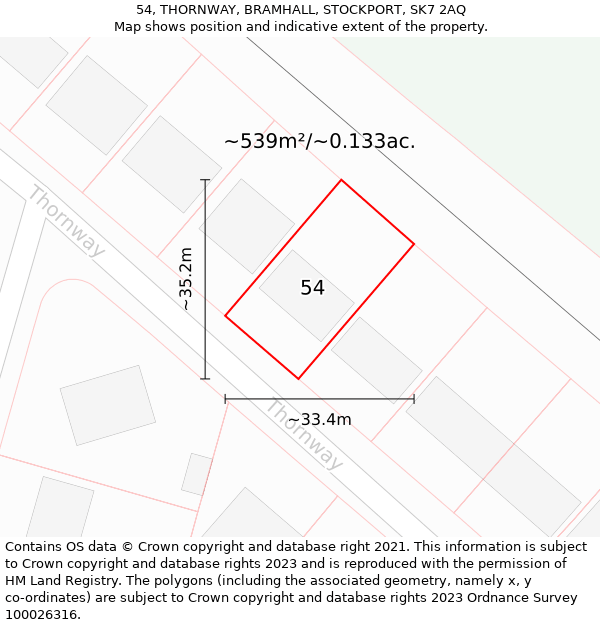 54, THORNWAY, BRAMHALL, STOCKPORT, SK7 2AQ: Plot and title map