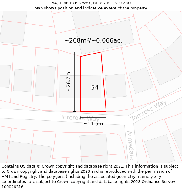 54, TORCROSS WAY, REDCAR, TS10 2RU: Plot and title map