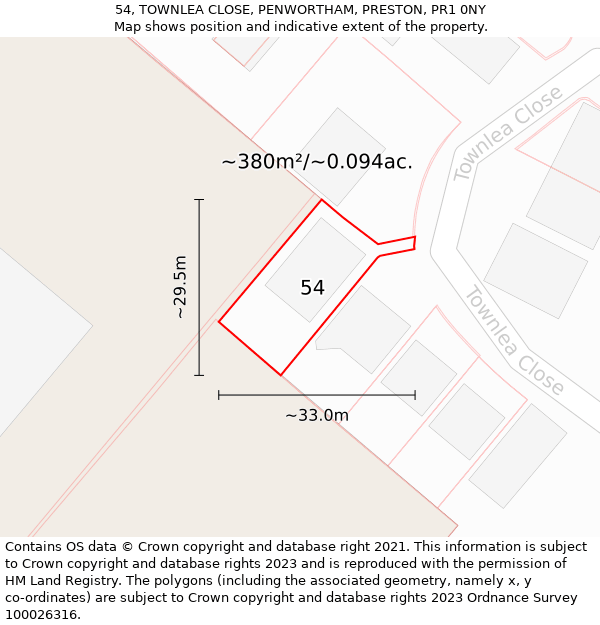 54, TOWNLEA CLOSE, PENWORTHAM, PRESTON, PR1 0NY: Plot and title map